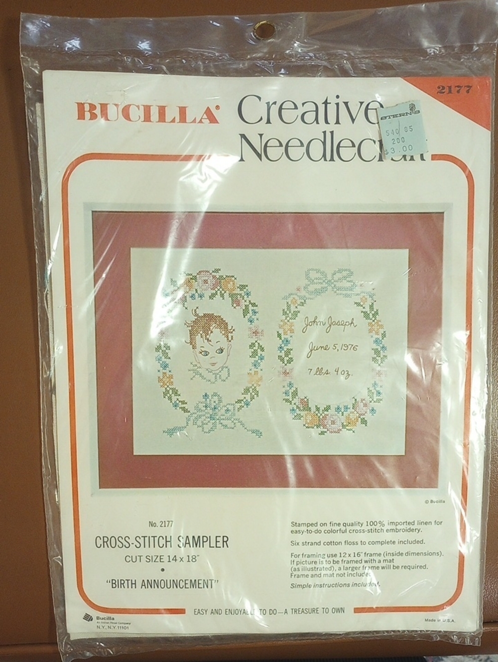 Bucilla Stamped Cross Stitch Sampler Kit #2177, Birth Announcement, Vintage